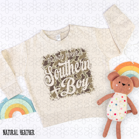 So God Made A Southern Boy Camo Kids Completed Tee