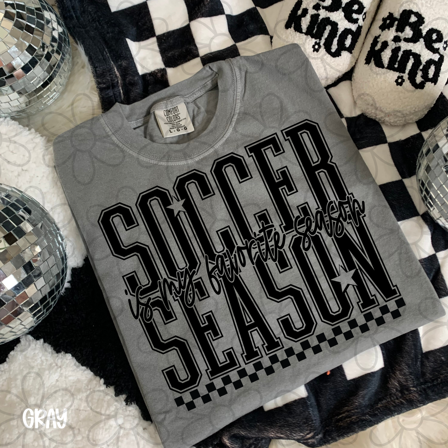 Soccer Is My Favorite Season Checkered Kids Completed Tee