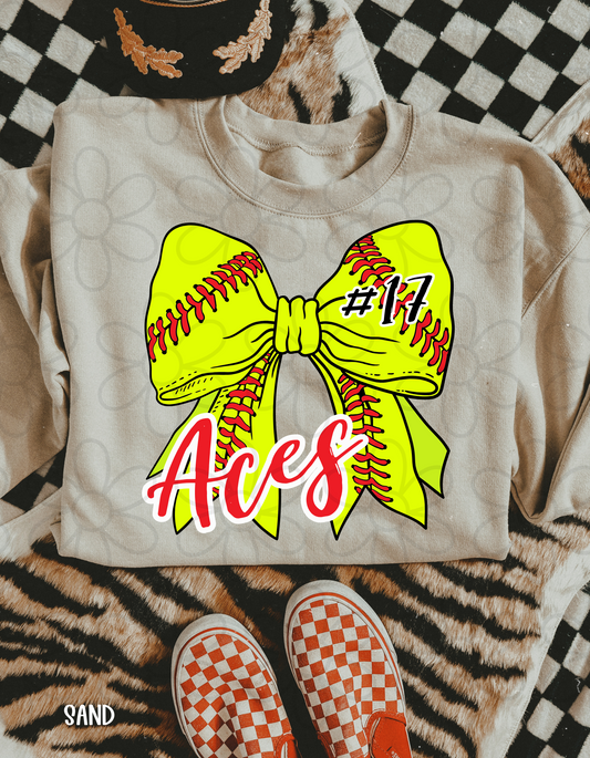 Softball Bow Custom Name & Number DTF Transfer