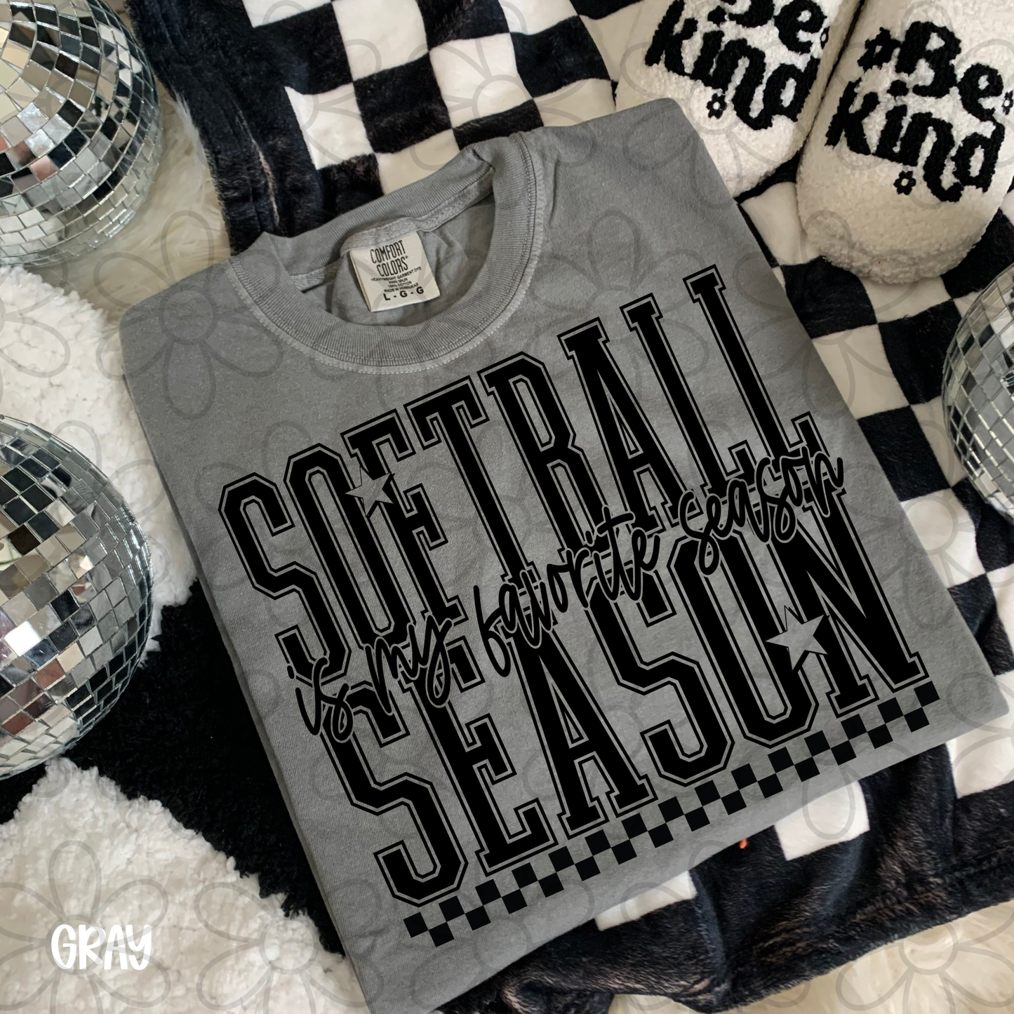 Softball Is My Favorite Season Checkered Kids Completed Tee