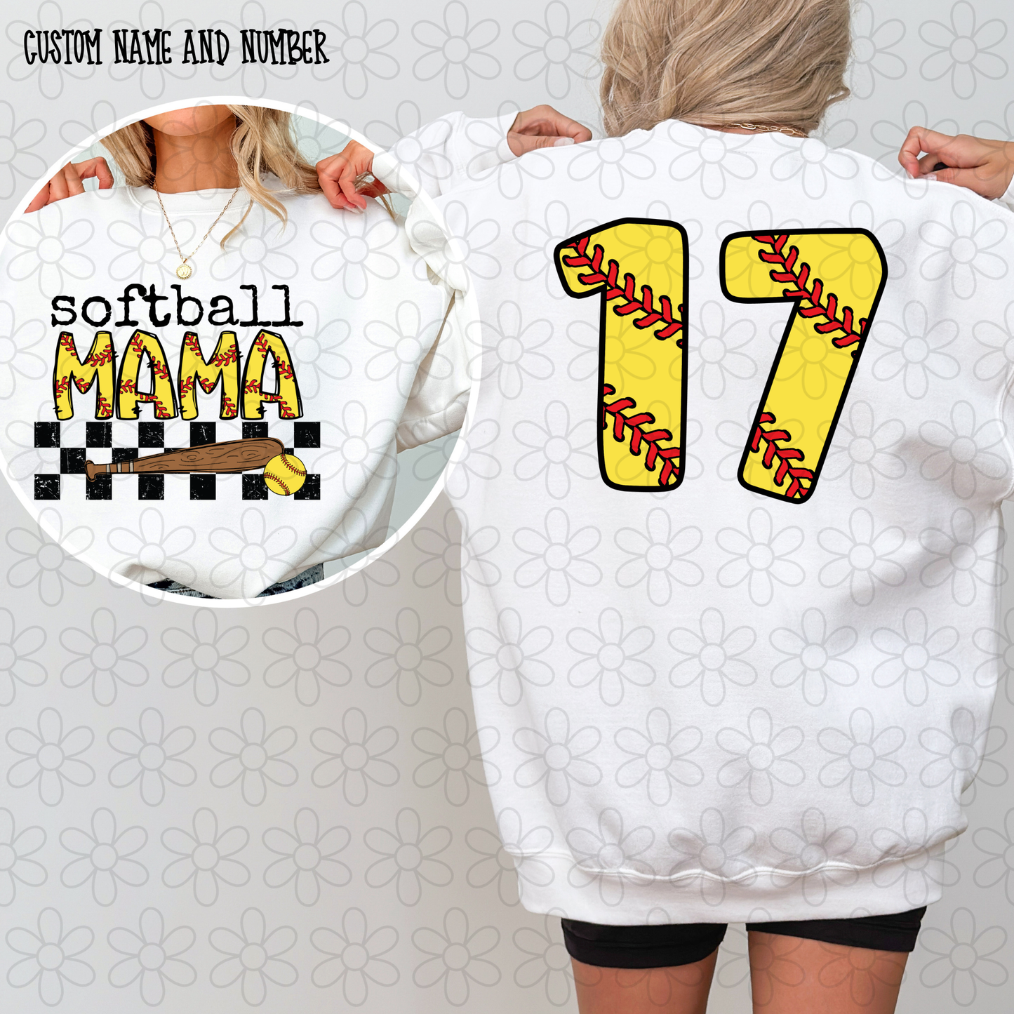 Softball Mama Checkered Custom Name & Number DTF Transfer