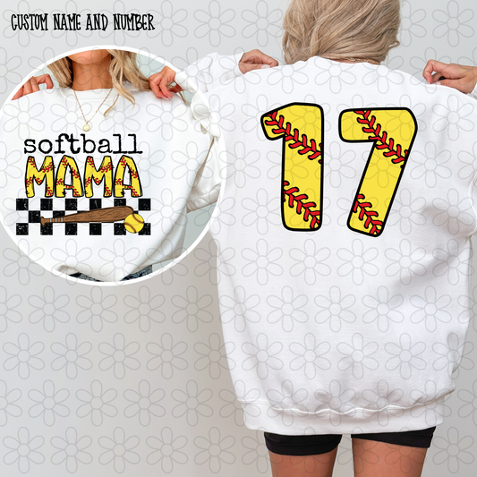 Softball Mama Checkered Custom Name & Number Completed Tee