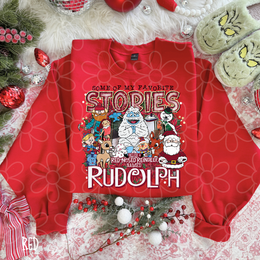 Some Of My Favorite Stories Include A Red Nosed Reindeer DTF Transfer