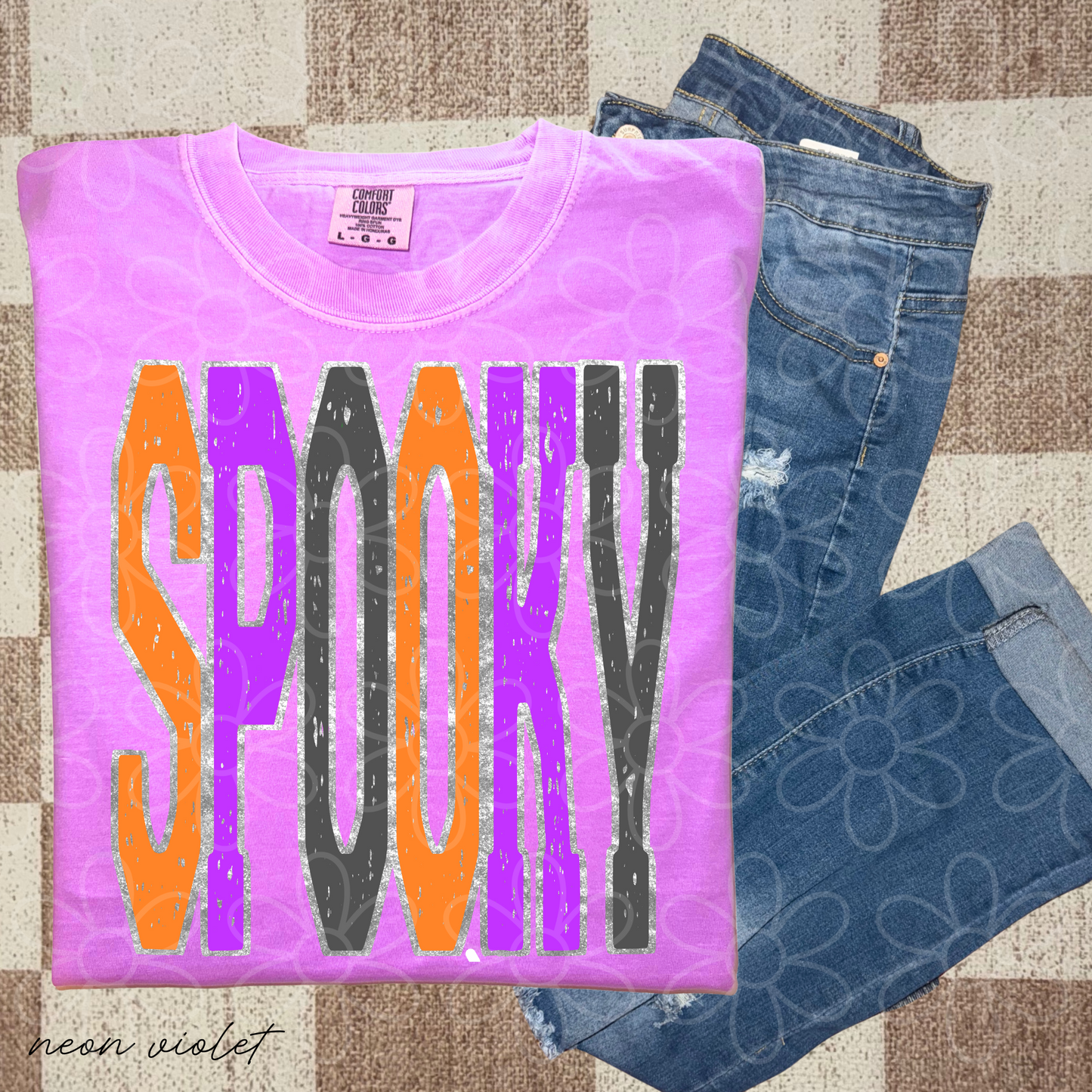 Spooky Distressed Orange Purple Completed Tee