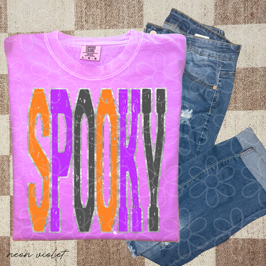 Spooky Distressed Orange Purple Completed Tee