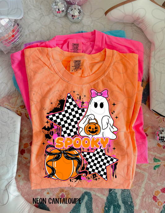 Spooky Ghost Checkered Stars Completed Tee