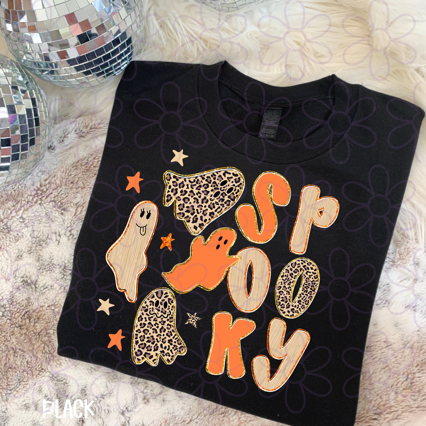 Spooky Orange & Leopard Ghosts Completed Tee