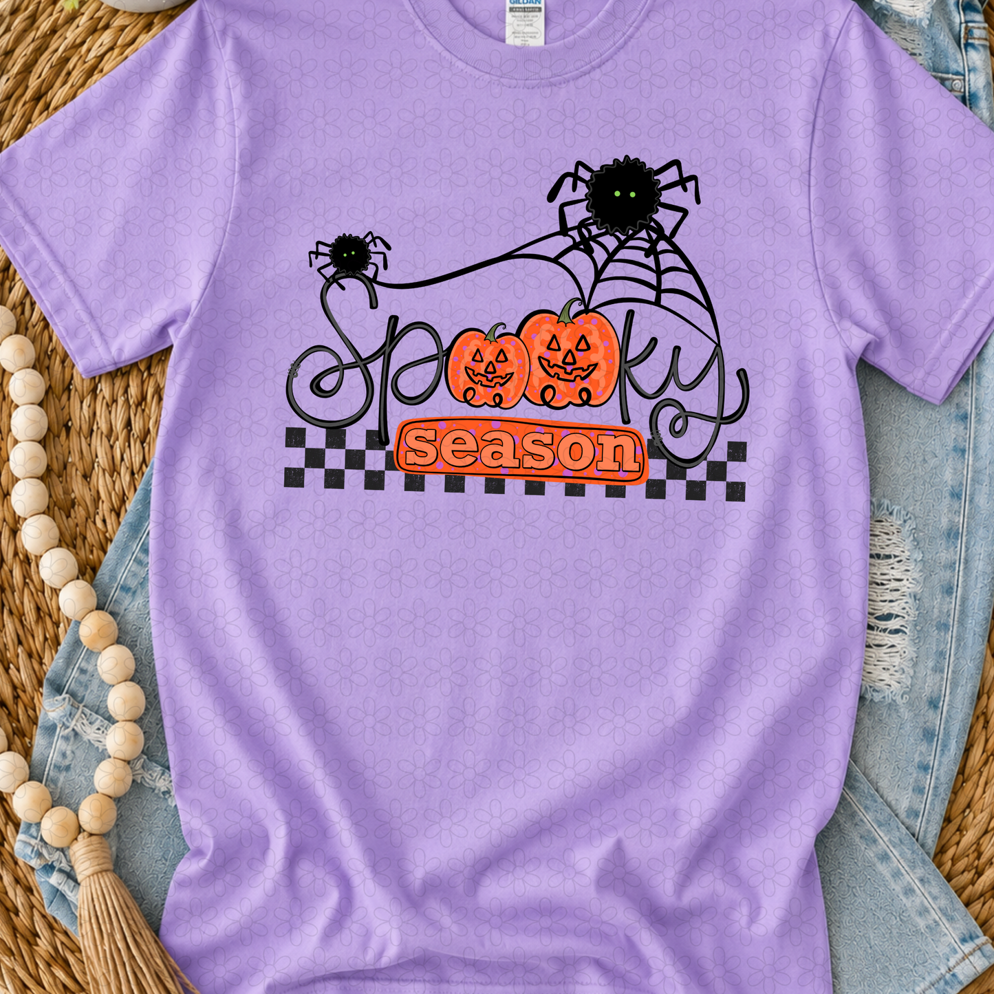 Spooky season spider web checkered DTF Transfer