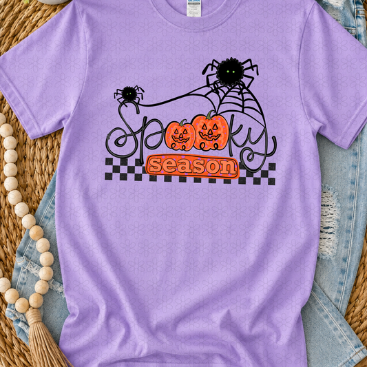 Spooky season spider web checkered Completed Tee