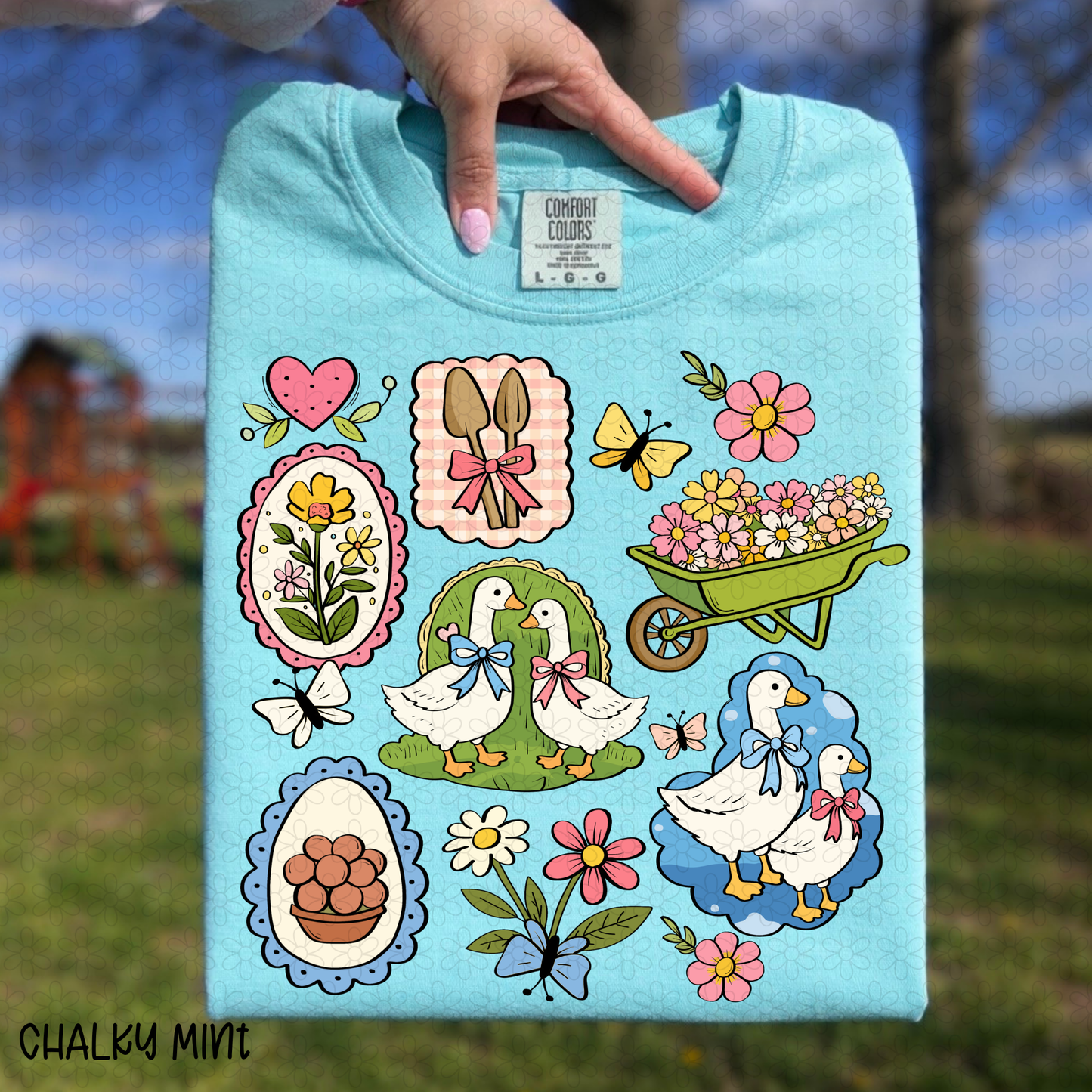 Spring Garden Duck And Flowers Completed Tee