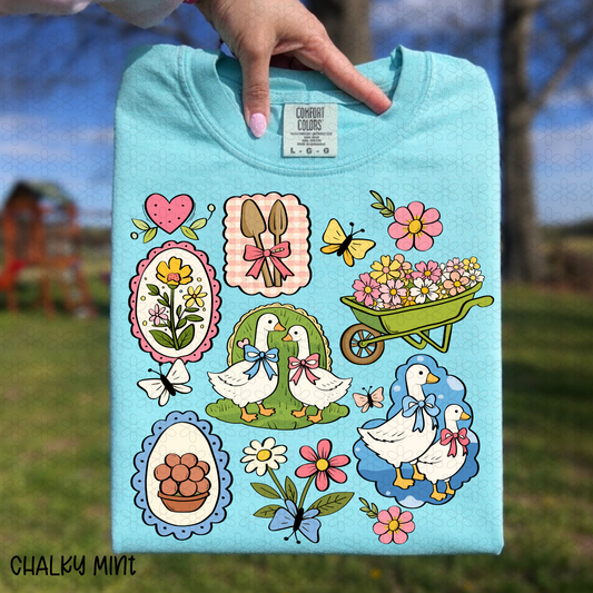 Spring Garden Duck And Flowers Completed Tee