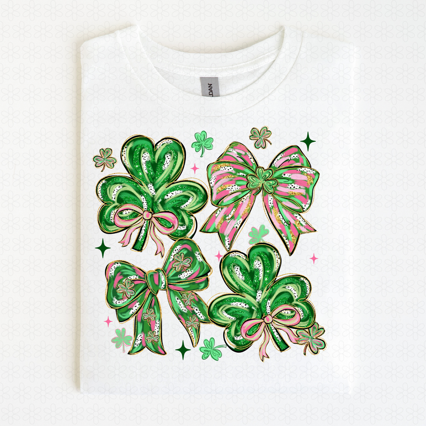 St Patricks Clovers Pink Bows Kids Completed Tee