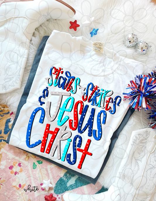 Stars Stripes & Jesus Christ Kids Completed Tee