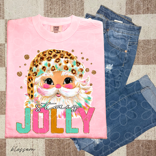 Stay Jolly Leopard Santa Kids Completed Tee
