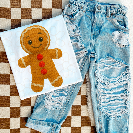 Stitched Gingerbread Man Kids Completed Tee