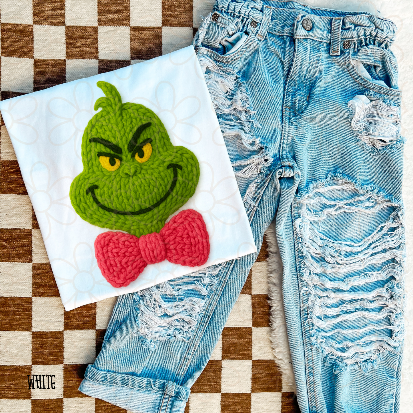 Stitched Grinch Red Bow DTF Transfer