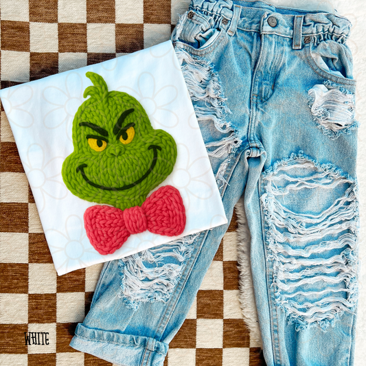 Stitched Grinch Red Bow Completed Tee