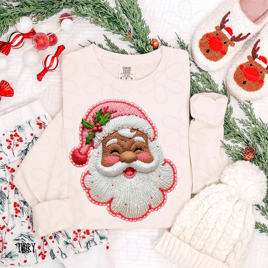 Stitched Santa Pink Hat Kids Completed Tee