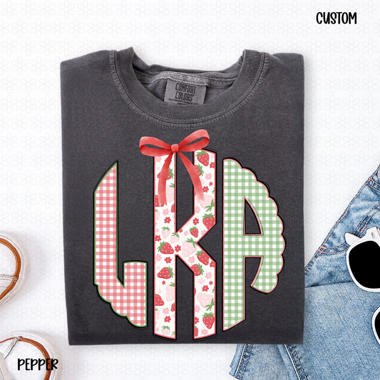 Strawberry Monogram Custom Completed Tee