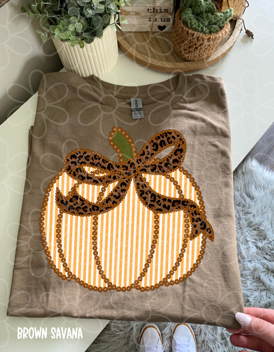 Striped Pumpkin Leopard Bow DTF Transfer