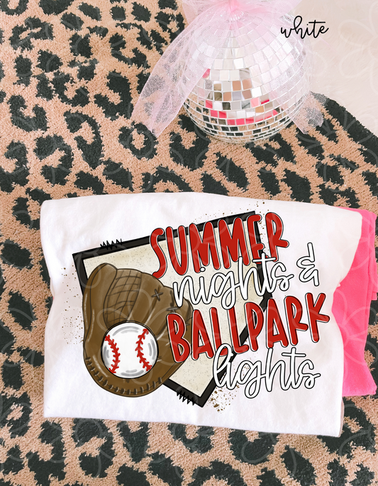 Summer Nights & Ballpark Lights Baseball Completed Tee
