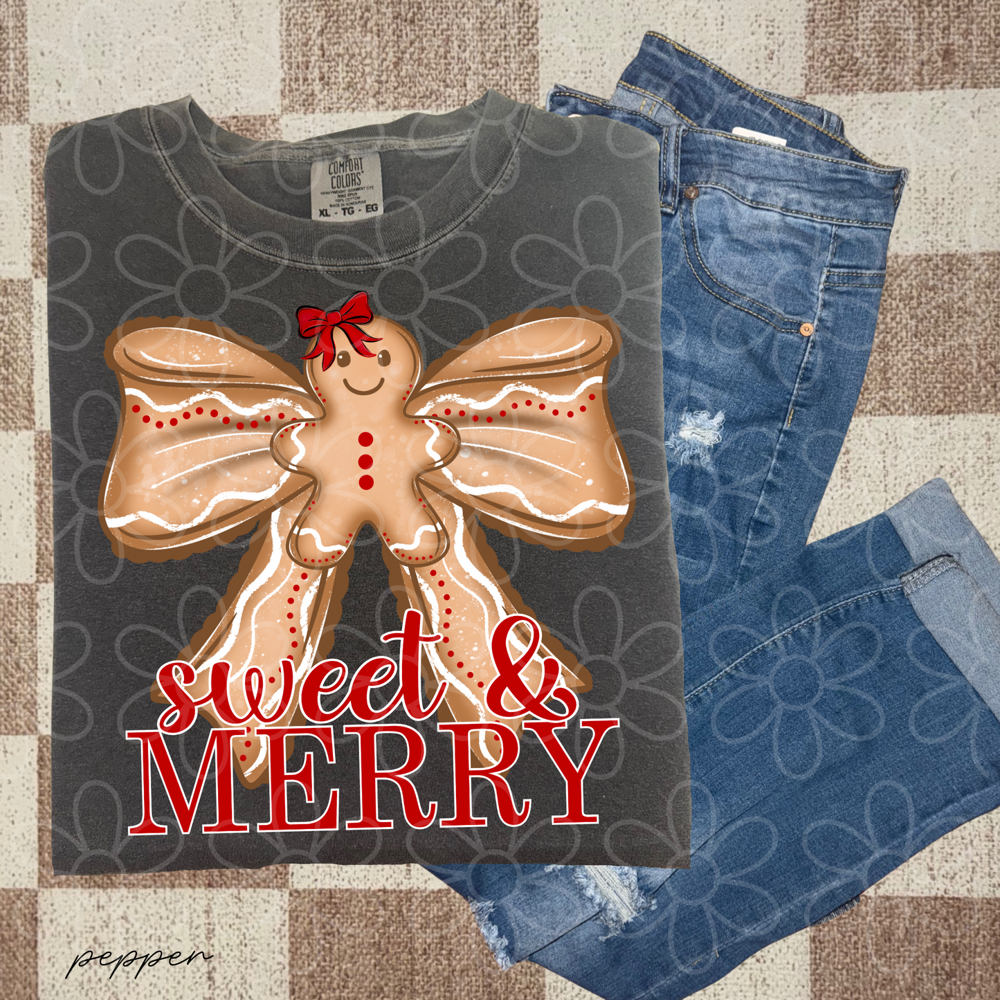 Sweet & Merry Gingerbread Bow DTF Transfer