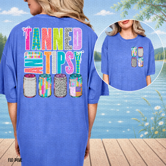 Tanned and Tipsy Cans Completed Tee