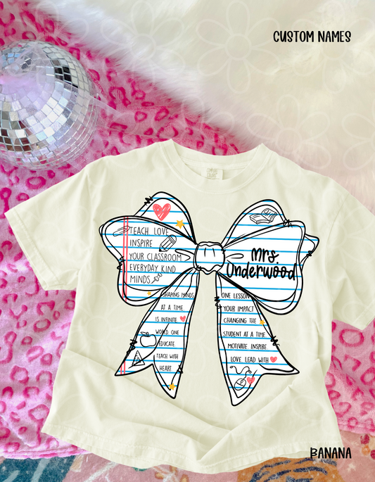 Teach Love Inspire Bow Custom Teachers Name DTF Transfer