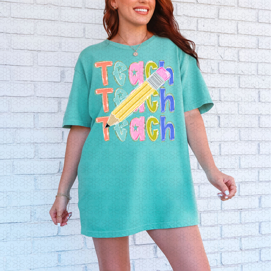 Teach Teach Teach Gold Glitter DTF Transfer