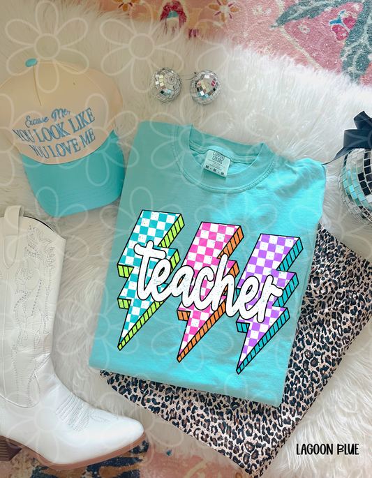 Teacher Checkered Lightning Bolts DTF Transfer