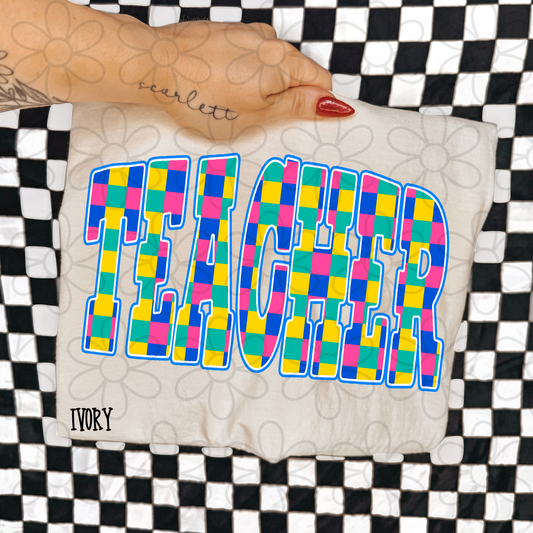 Teacher Colorful Plaid Completed Tee