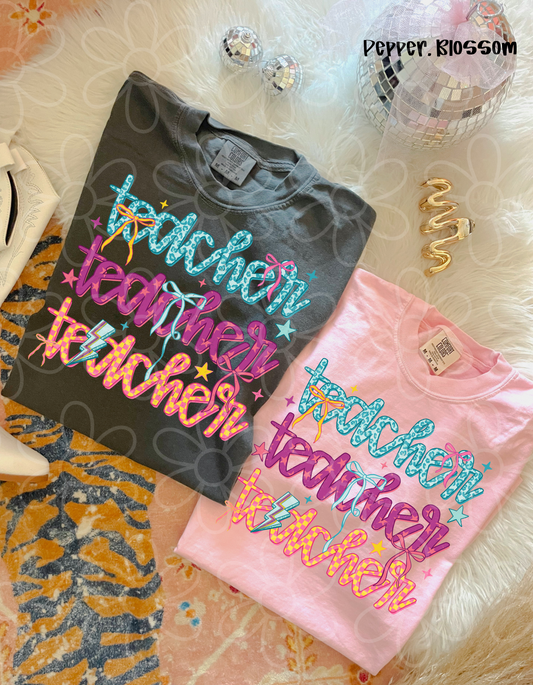 Teacher Stars And Bows Completed Tee