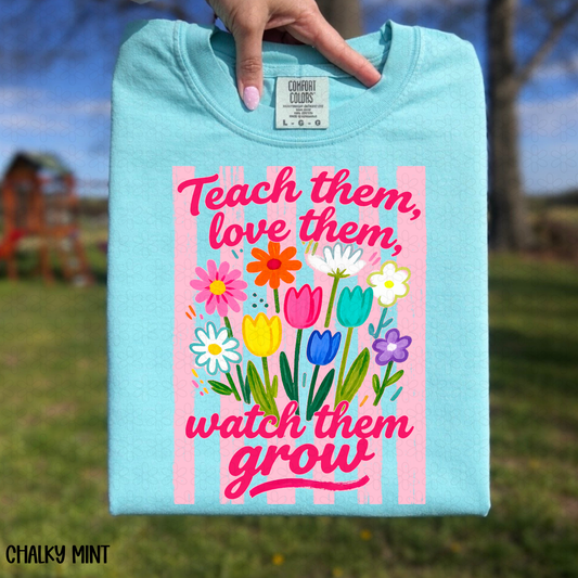 Teacher Them, Love Them, Watch them Grow- Pink DTF Transfer