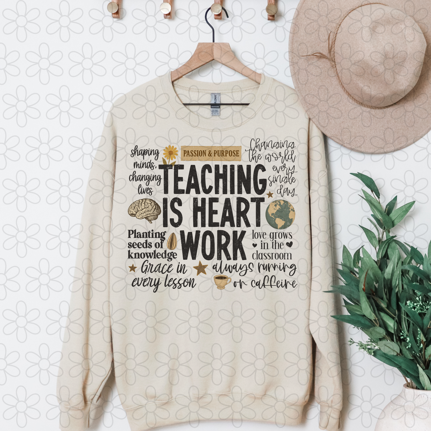 Teaching Is Heart Work Black Completed Tee