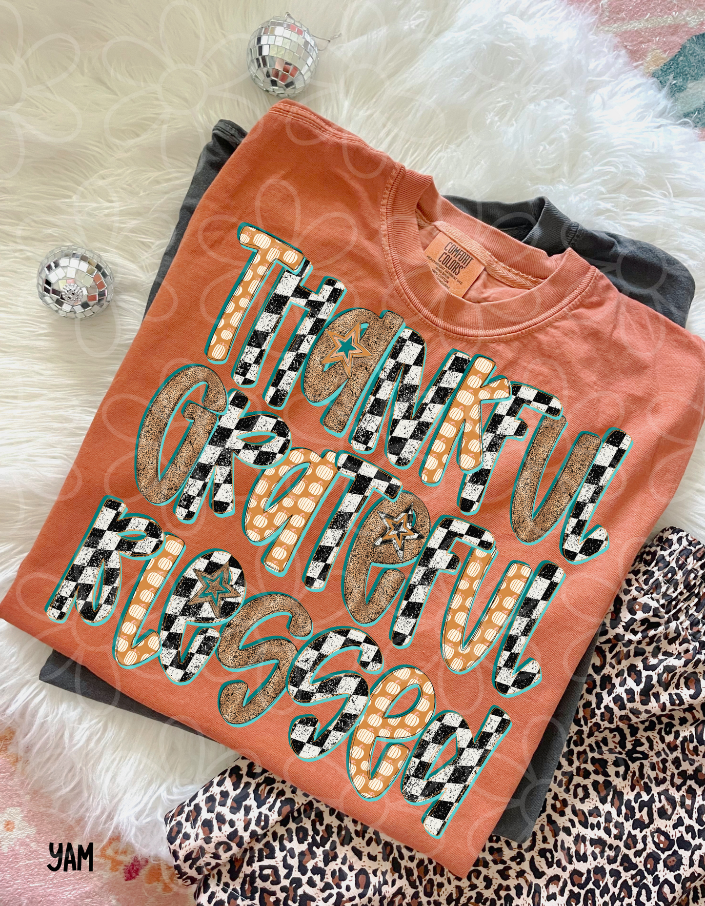 Thankful Grateful Blessed Checkered Fall Kids Completed Tee