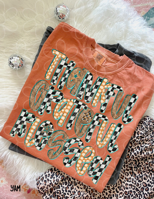 Thankful Grateful Blessed Checkered Fall Kids Completed Tee