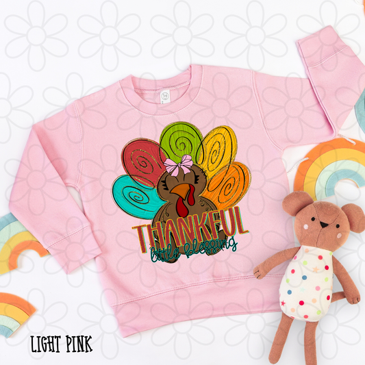 Thankful Little Blessing Colorful Turkey Completed Tee