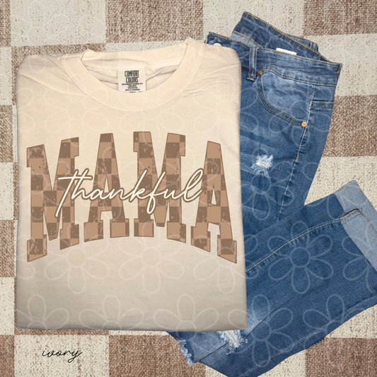 Thankful Mama Brown Checkered Completed Tee