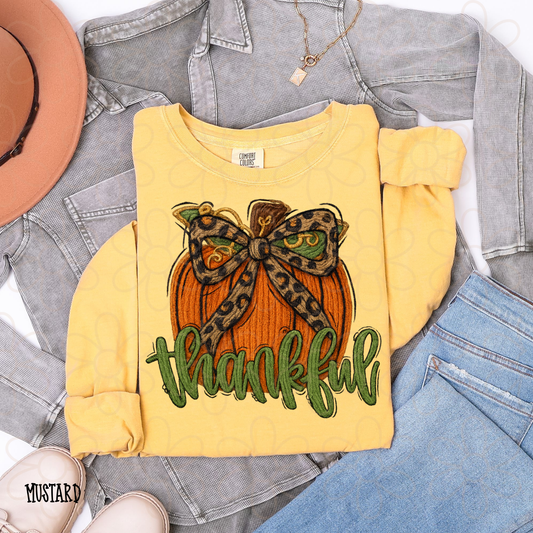 Thankful Pumpkin Leopard Bow DTF Transfer