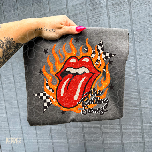 The Rolling Stones Flames Checkered Stars Completed Tee