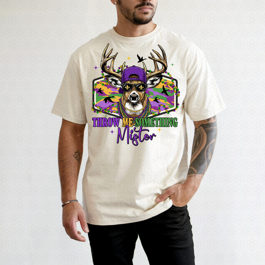 Throw Me Something Mister Mardi Gras Deer Completed Tee