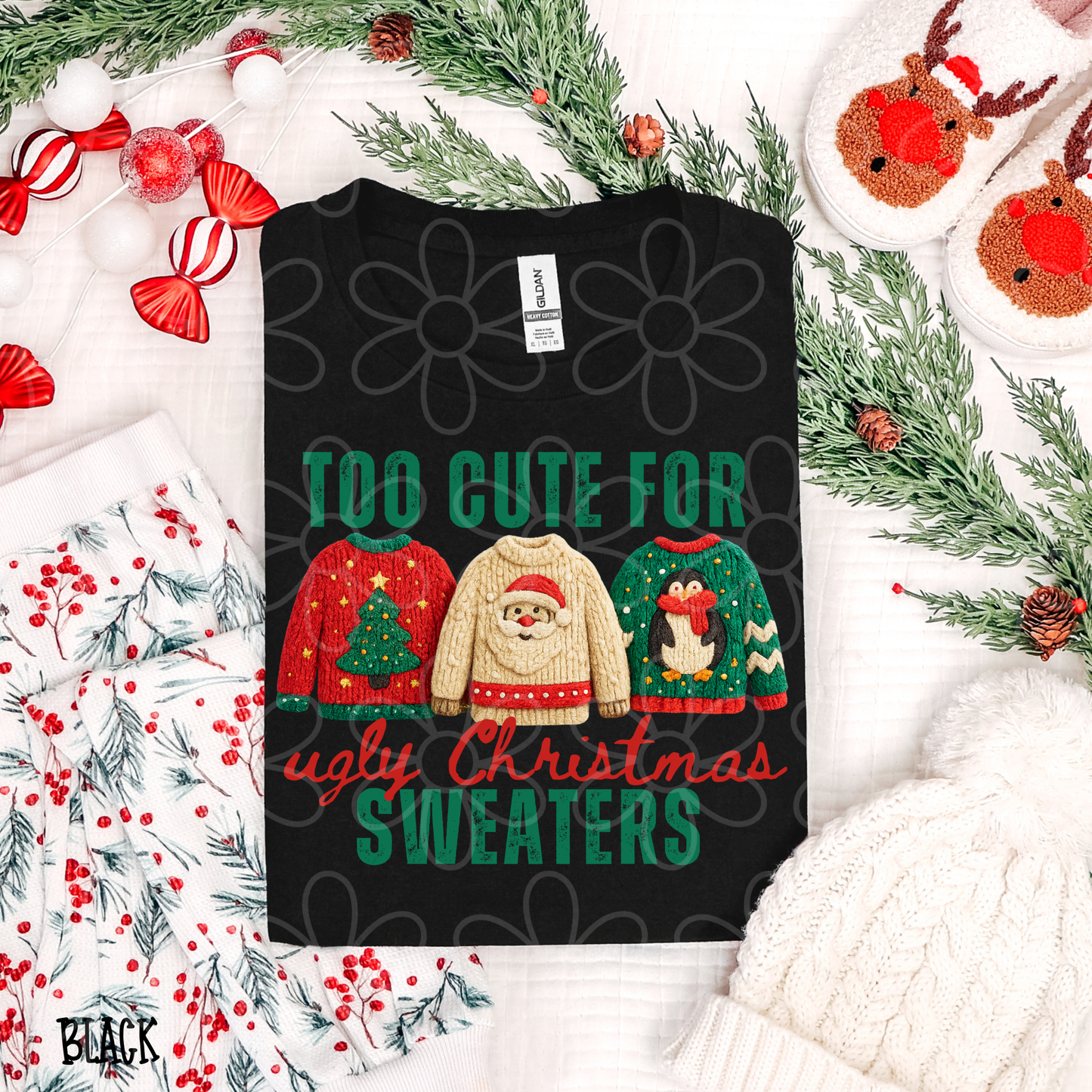 Too Cute For Ugly Christmas Sweaters Kids Completed Tee