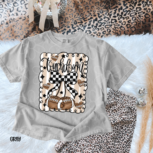 Touchdown Football Cherry Bow Completed Tee
