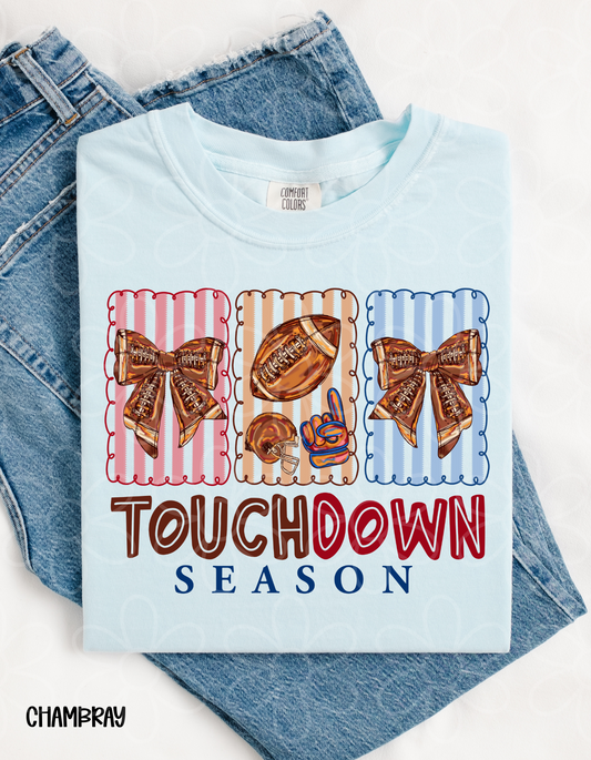 Touchdown Season Football Bows Stripes Kids Completed Tee