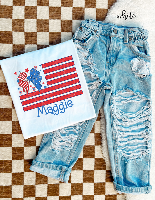 USA Flag Bow Custom Name DTF Transfer