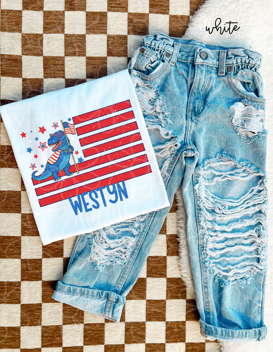 USA Flag Dinosaur Custom Name DTF Transfer