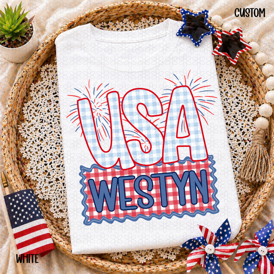USA Fireworks Custom Name Plate DTF Transfer