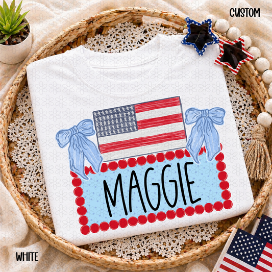 USA Flag Custom Name Plate DTF Transfer