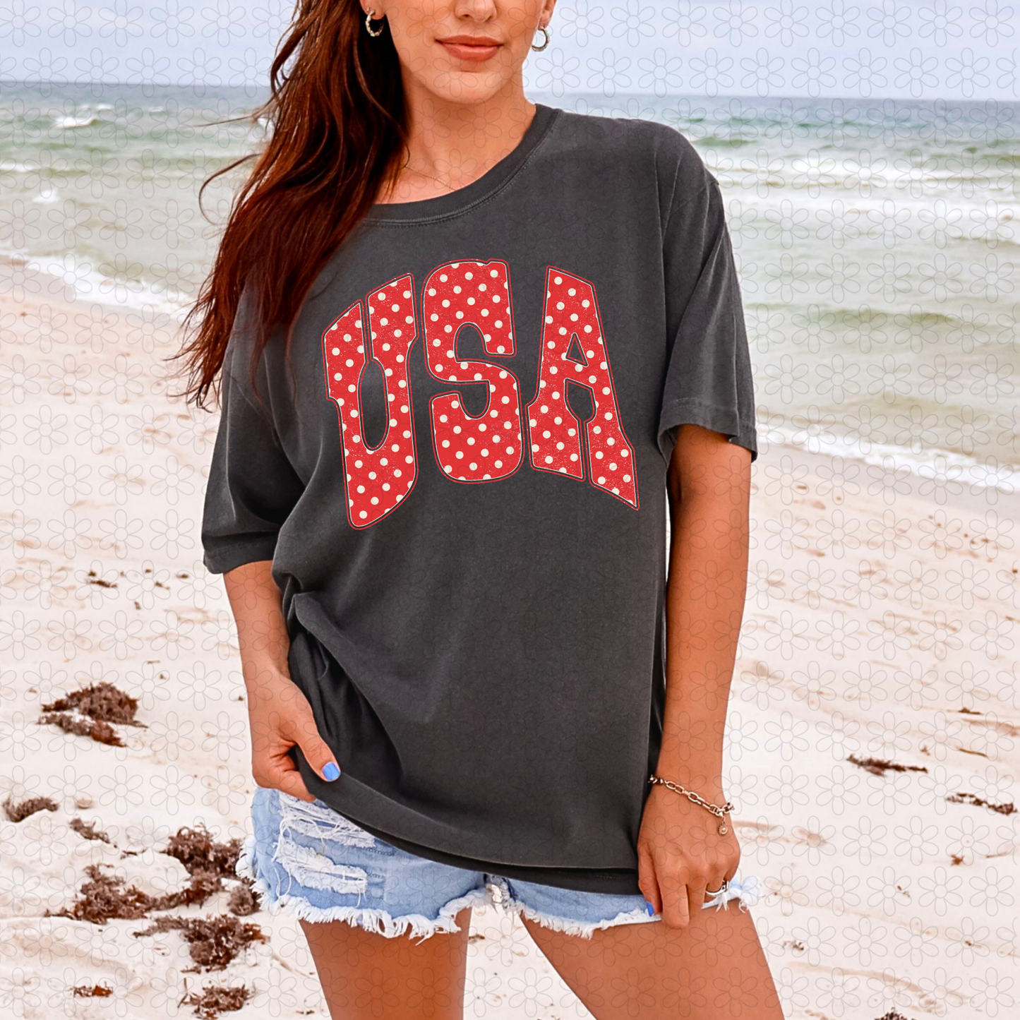 USA Polka Dot- RED Outline Completed Tee