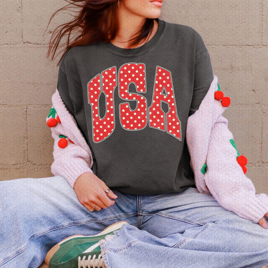 USA Polka Dot- WHITE Outline Completed Tee